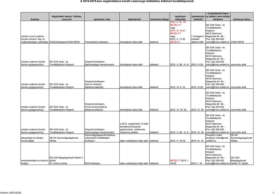 ! 1 hónappal a hirdetett időpont előtt OVSZ DRVK (kivéve gyógyszerész) (kivéve gyógyszerész) (kivéve gyógyszerész) (kivéve gyógyszerész) allergológia és klinikai immunológia i - Egészségügyi