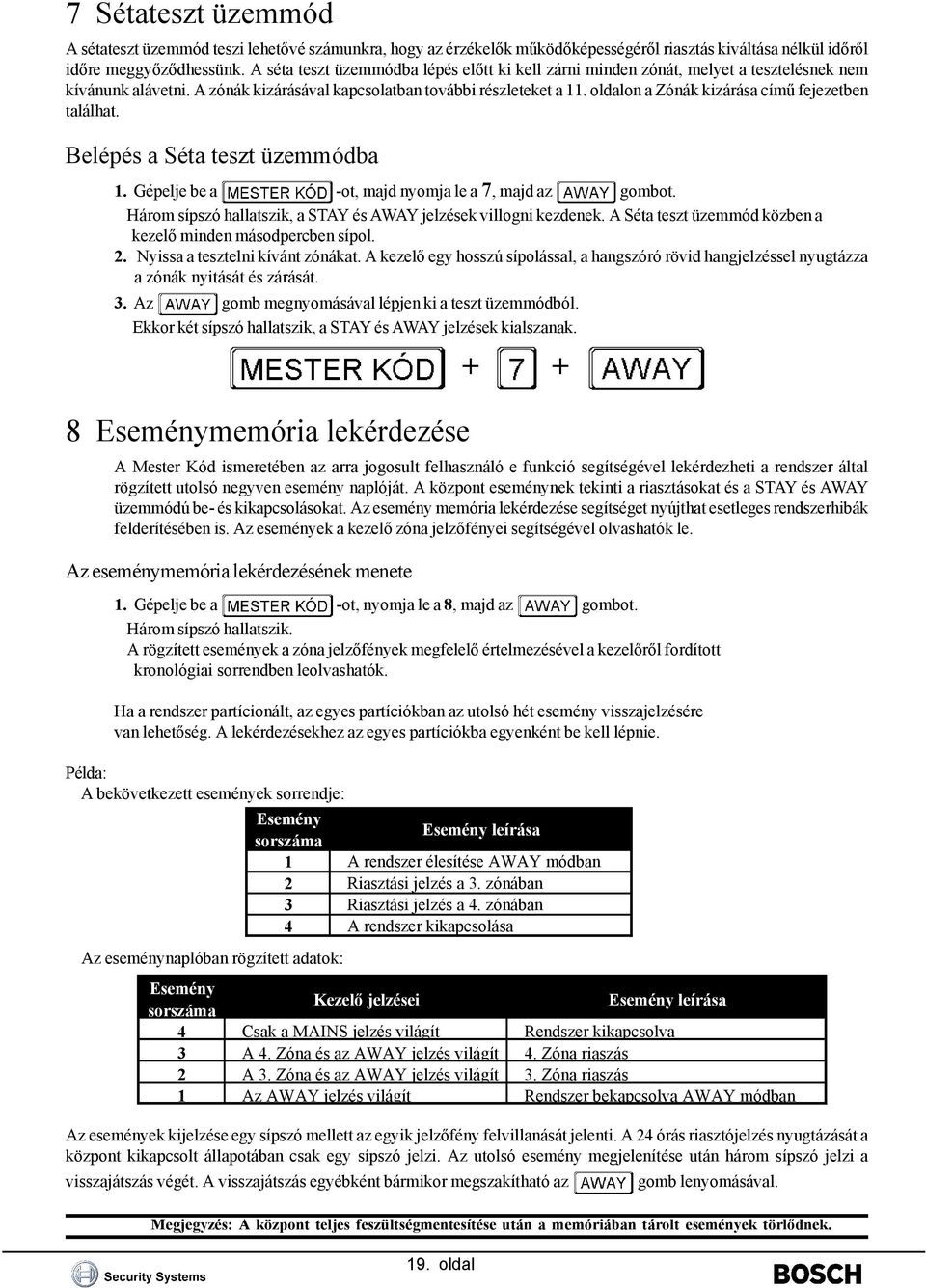 oldalon a Zónák kizárása című fejezetben találhat. Belépés a Séta teszt üzemmódba 1. Gépelje be a -ot, majd nyomja le a 7, majd az gombot.