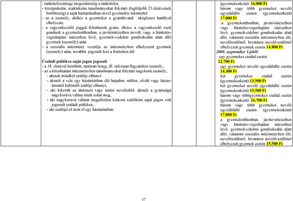 illetve a vagyonkezelő eseti gondnok a gyermekotthonban, a javítóintézetben nevelt, vagy a büntetésvégrehajtási intézetben lévő, gyermek-védelmi gondoskodás alatt álló gyermek (személy) után - a