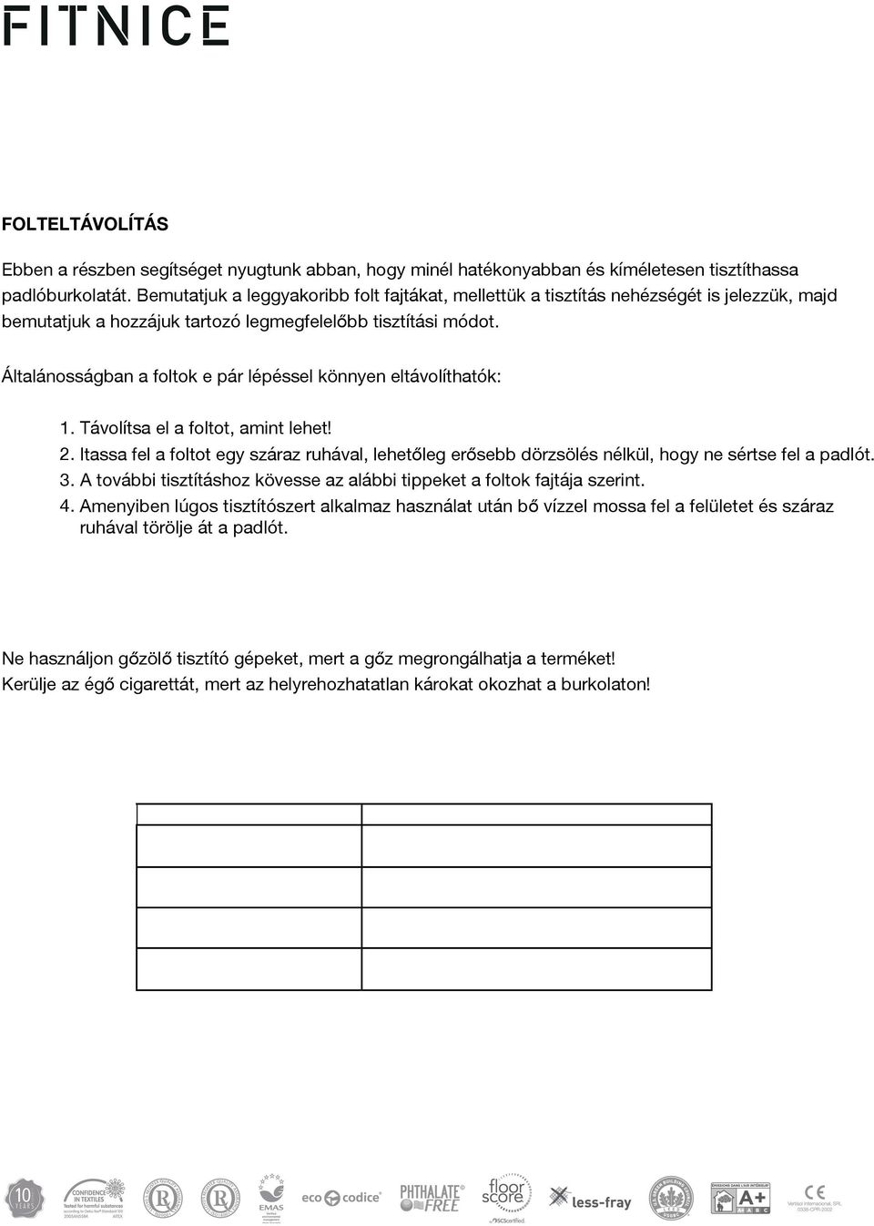 Általánosságban a foltok e pár lépéssel könnyen eltávolíthatók: 1. Távolítsa el a foltot, amint lehet! 2.