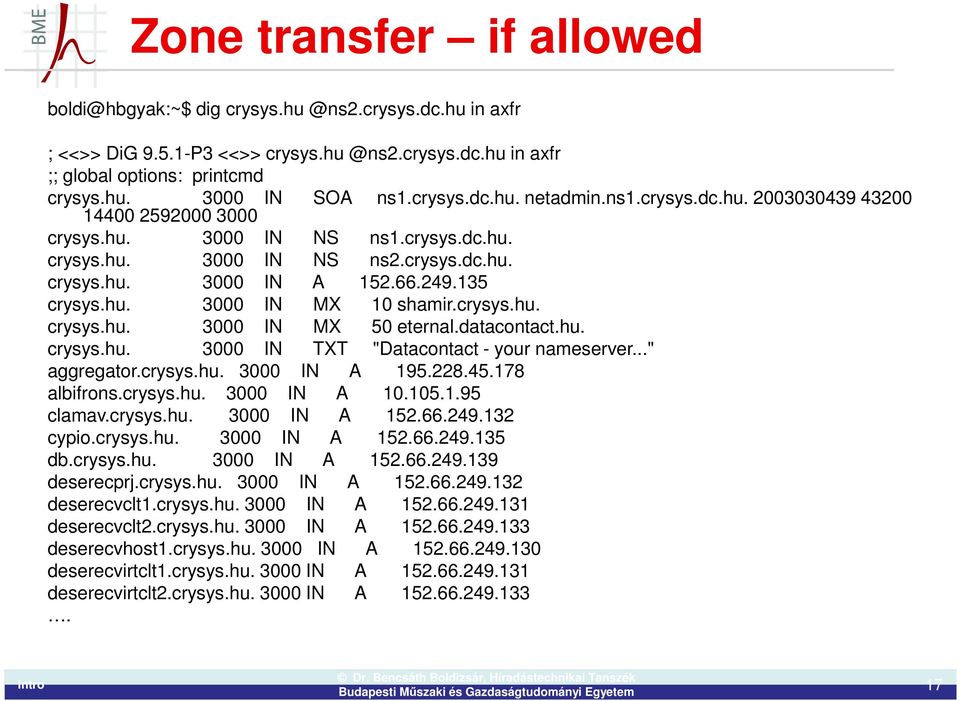 hu. 3000 IN MX 10 shamir.crysys.hu. crysys.hu. 3000 IN MX 50 eternal.datacontact.hu. crysys.hu. 3000 IN TXT "Datacontact - your nameserver..." aggregator.crysys.hu. 3000 IN A 195.228.45.178 albifrons.
