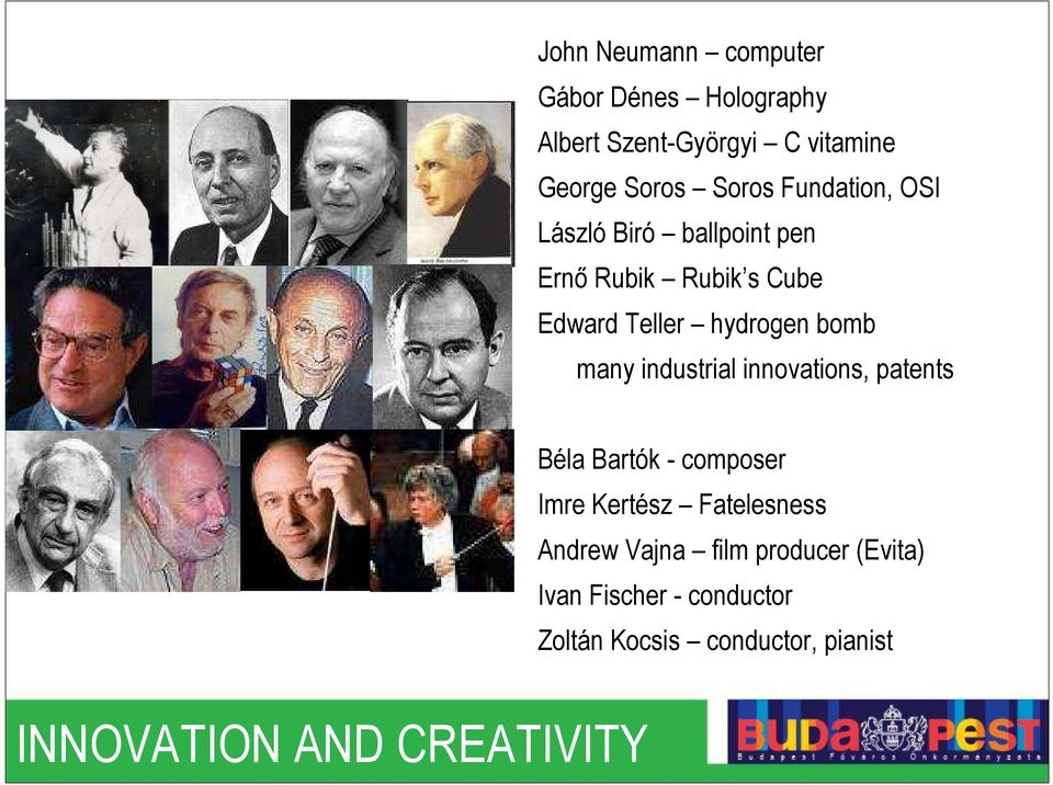 industrial innovations, patents Béla Bartók - composer Imre Kertész Fatelesness Andrew Vajna film