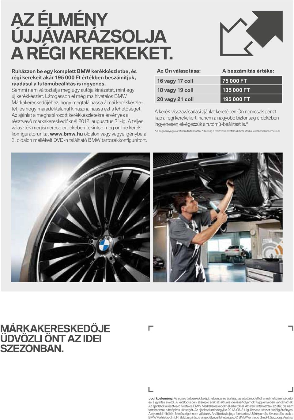 Látogasson el még ma hivatalos BMW Márkakereskedőjéhez, hogy megtalálhassa álmai kerékkészletét, és hogy maradéktalanul kihasználhassa ezt a lehetőséget.