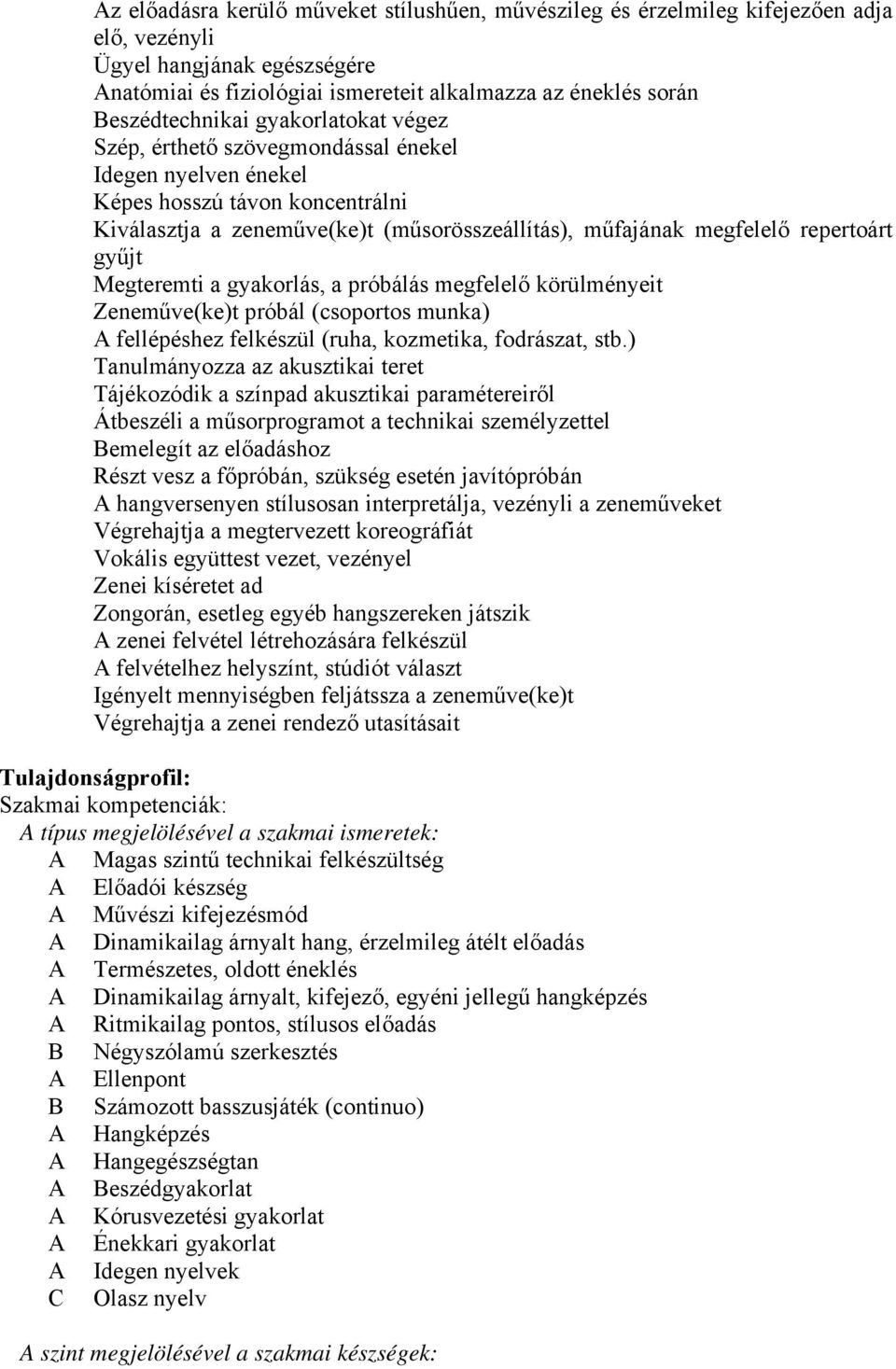 repertoárt gyűjt Megteremti a gyakorlás, a próbálás megfelelő körülményeit Zeneműve(ke)t próbál (csoportos munka) A fellépéshez felkészül (ruha, kozmetika, fodrászat, stb.