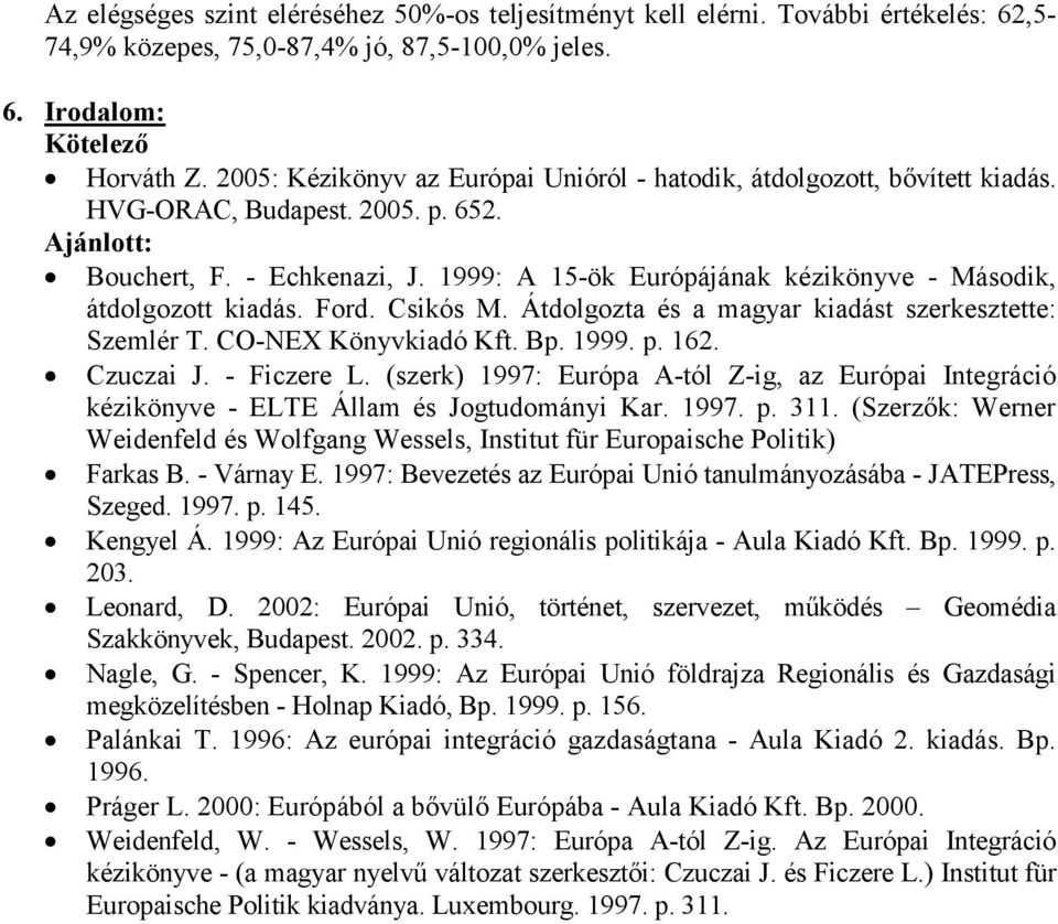 1999: A 15-ök Európájának kézikönyve - Második, átdolgozott kiadás. Ford. Csikós M. Átdolgozta és a magyar kiadást szerkesztette: Szemlér T. CO-NEX Könyvkiadó Kft. Bp. 1999. p. 162. Czuczai J.