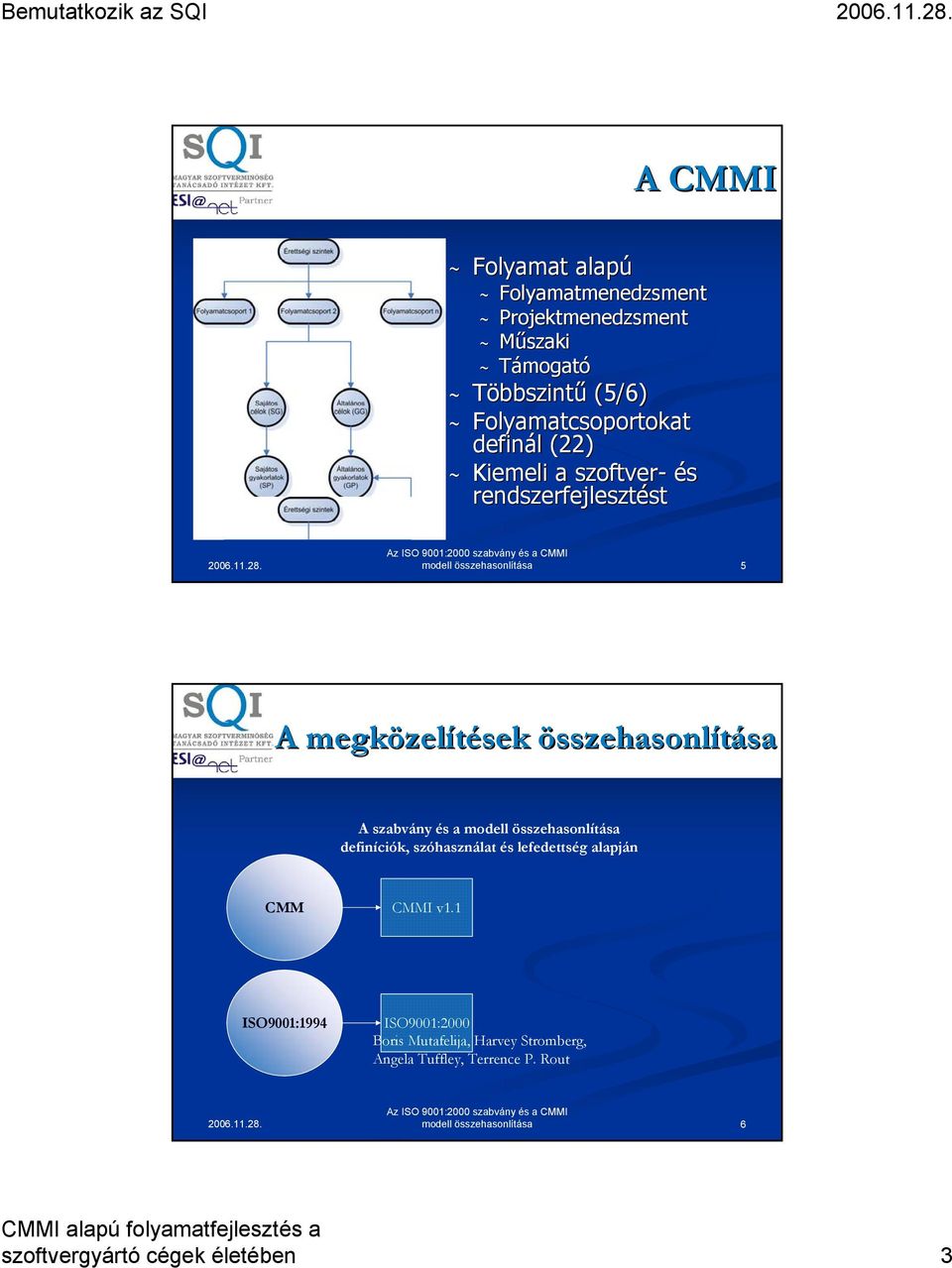 összehasonlításasa A szabvány és a modell összehasonlítása definíciók, szóhasználat és lefedettség alapján CMM CMMI v1.