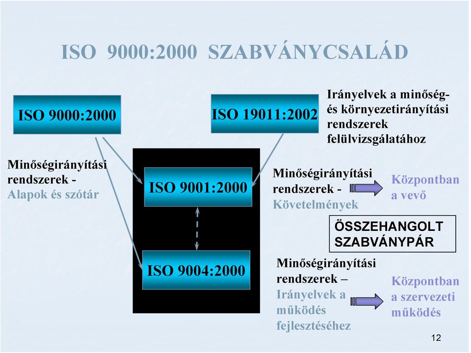 ISO 9001:2000 ISO 9004:2000 Minőségirányítási rendszerek - Követelmények SZABV Minőségirányítási