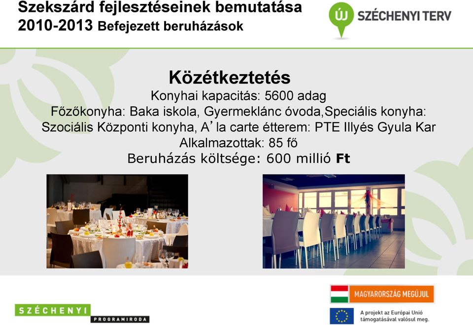 óvoda,speciális konyha: Szociális Központi konyha, A la carte