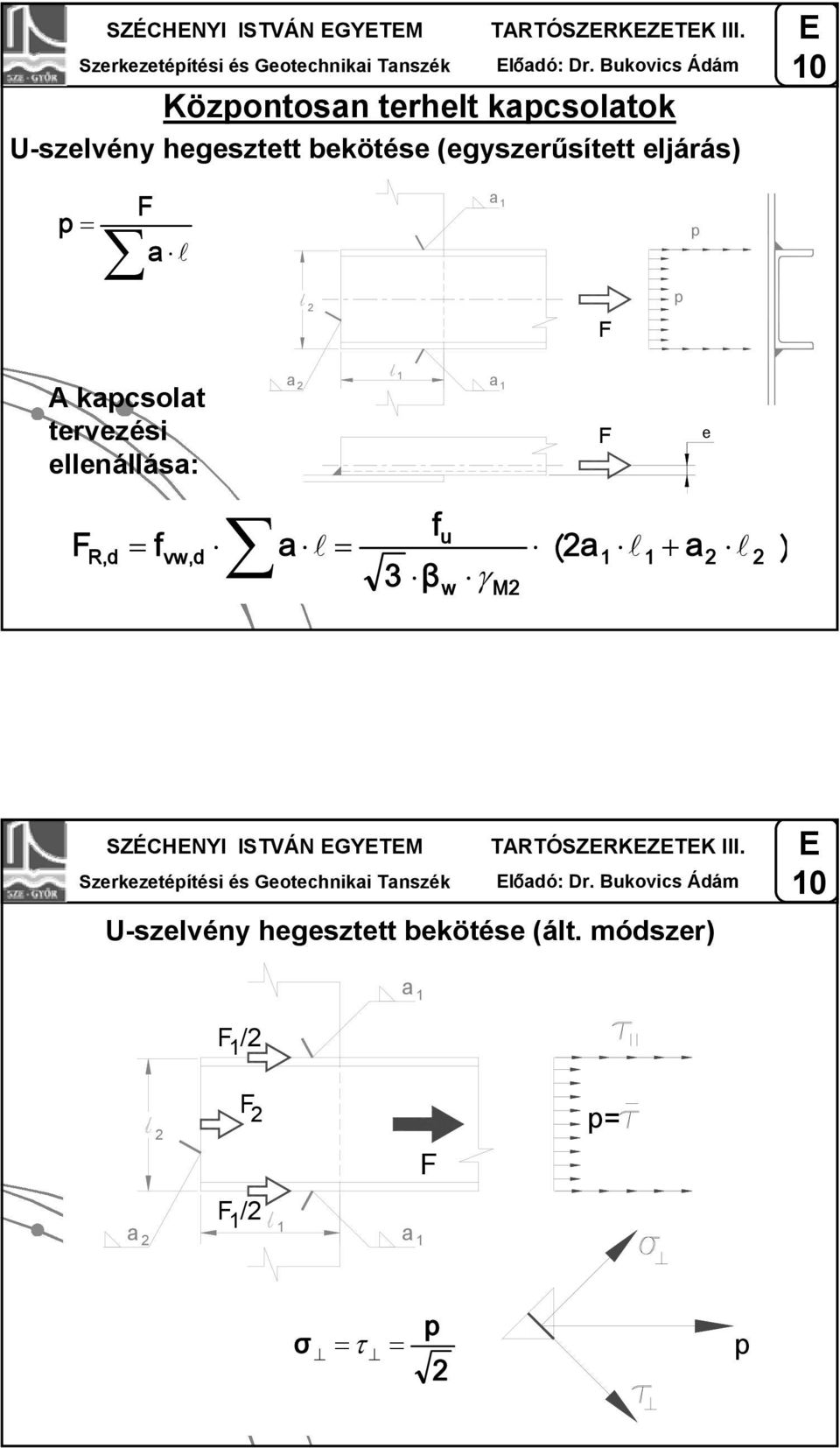 a 1 F p p A kapcsola ervezési ellenállása: F a u d vw, d l 3 β wγ a 1 a 1 ( F a 1 l e a ) R, 1+ l