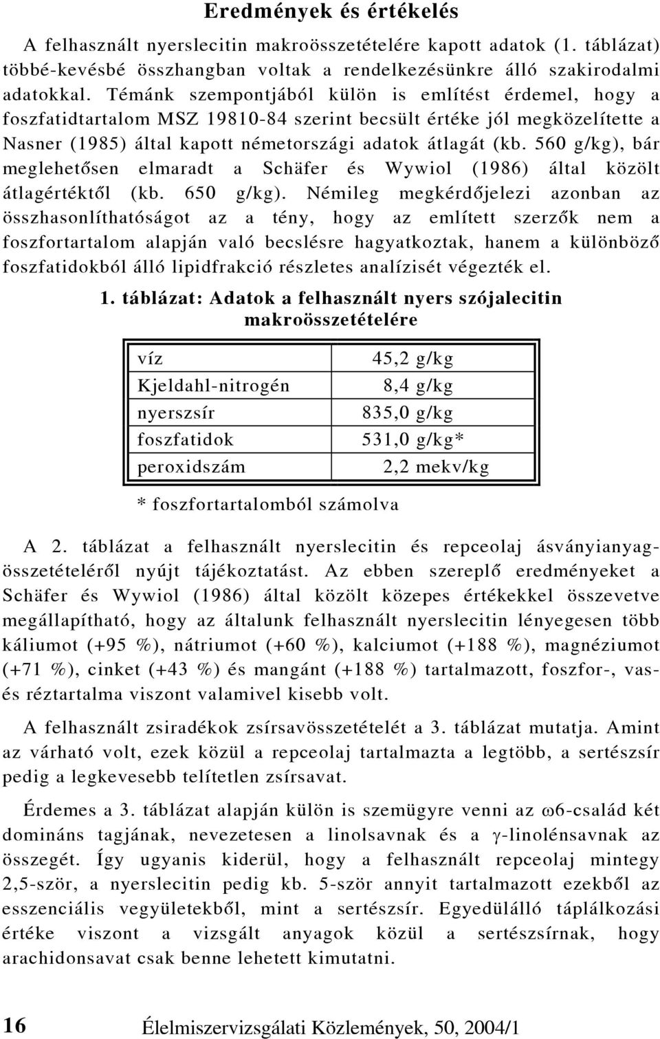 560 g/kg), bár meglehetõsen elmaradt a Schäfer és Wywiol (1986) által közölt átlagértéktõl (kb. 650 g/kg).