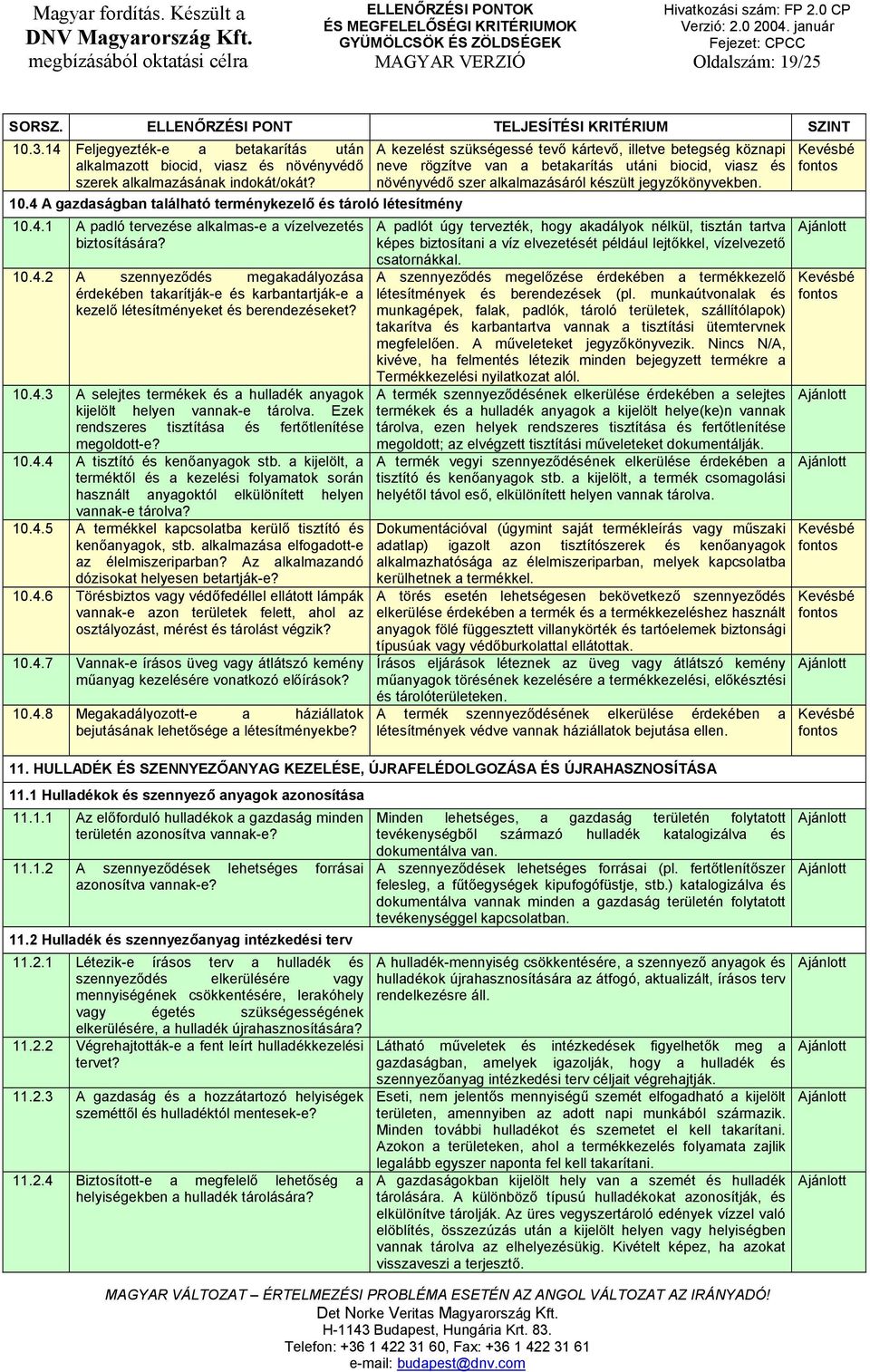 Ezek rendszeres tisztítása és fertőtlenítése megoldott-e? 10.4.4 A tisztító és kenőanyagok stb.
