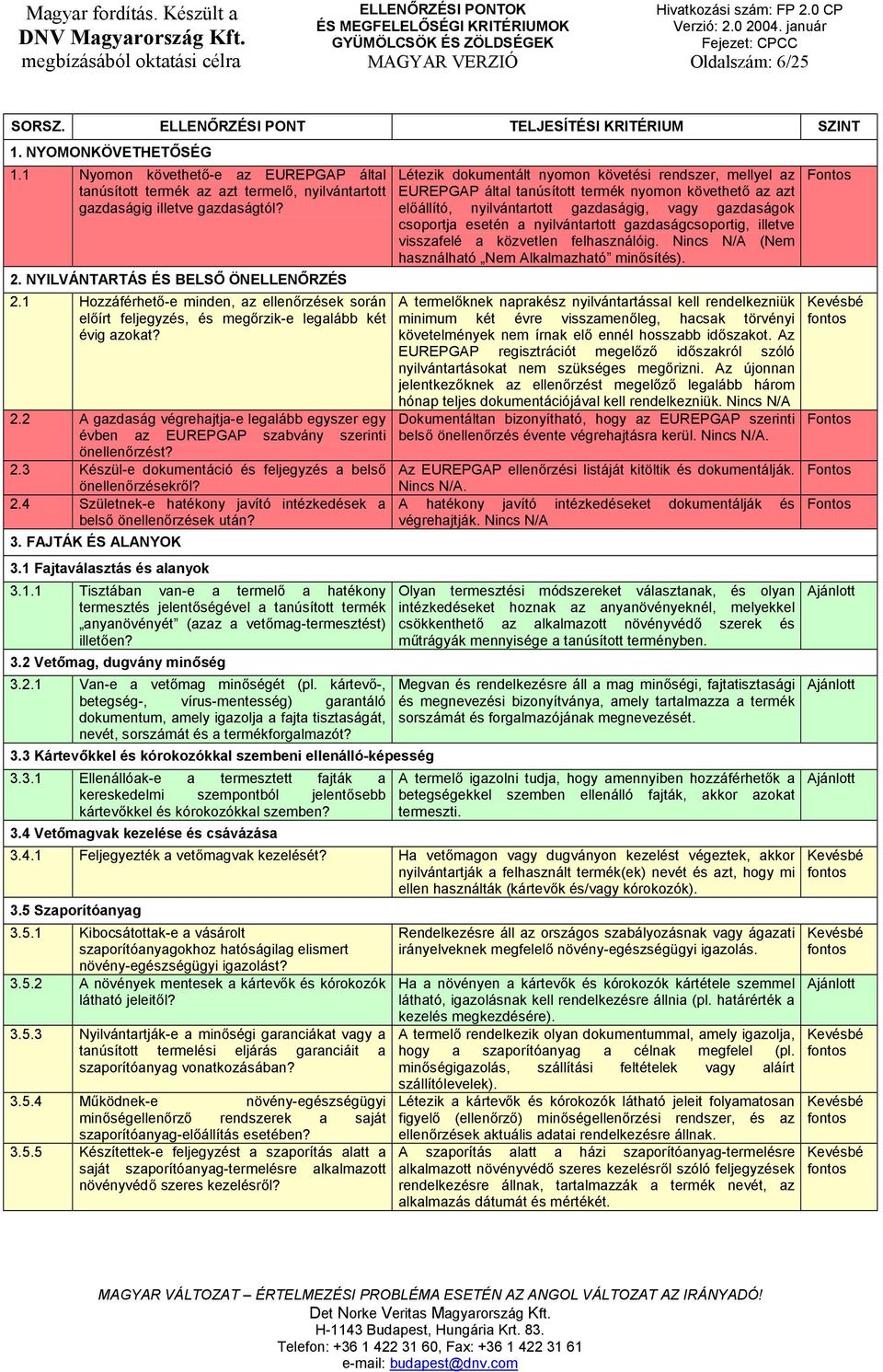 2.3 Készül-e dokumentáció és feljegyzés a belső önellenőrzésekről? 2.4 Születnek-e hatékony javító intézkedések a belső önellenőrzések után? 3. FAJTÁK ÉS ALANYOK 3.1 