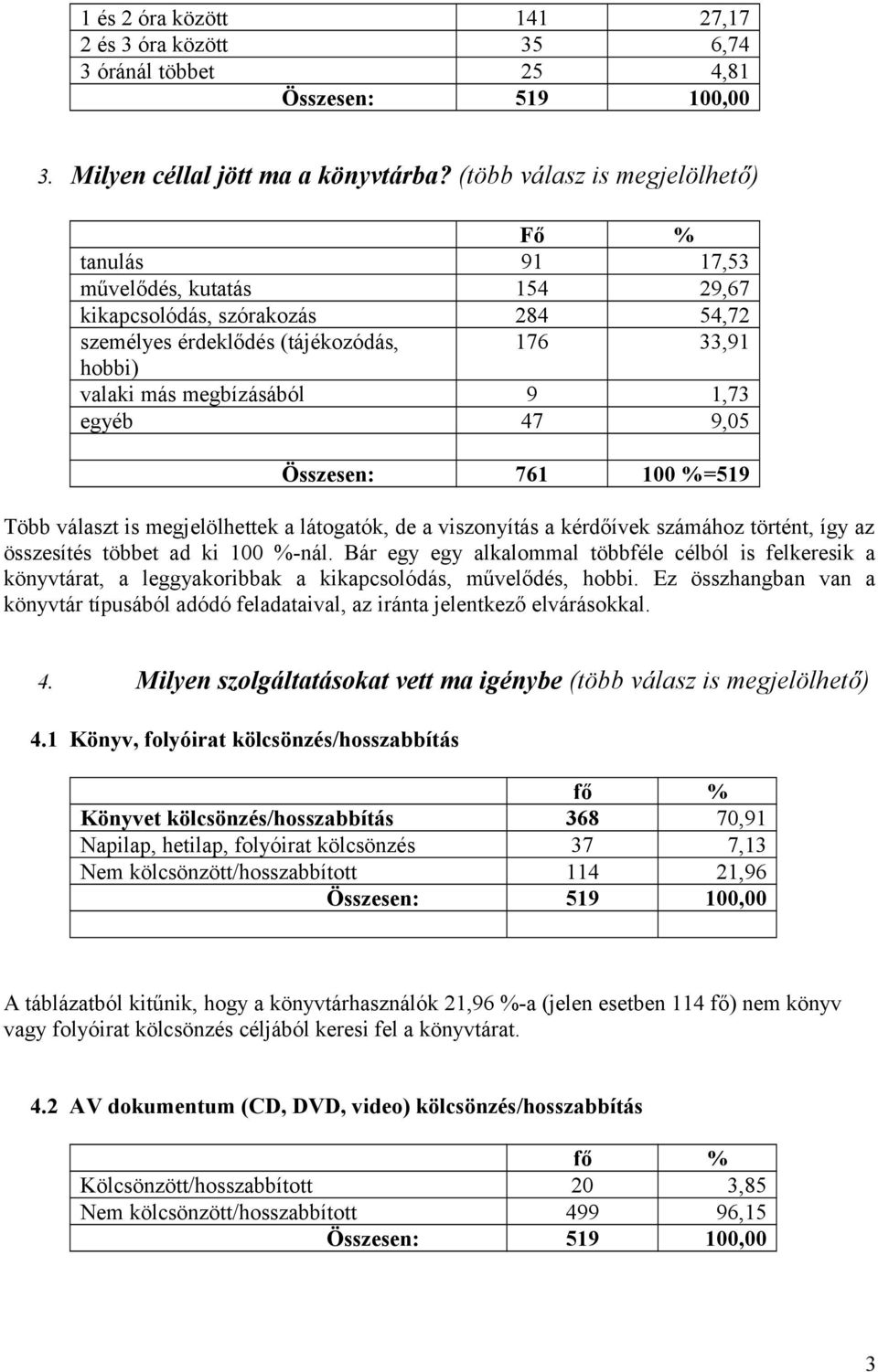 egyéb 47 9,05 Összesen: 761 100 %=519 Több választ is megjelölhettek a látogatók, de a viszonyítás a kérdőívek számához történt, így az összesítés többet ad ki 100 %-nál.