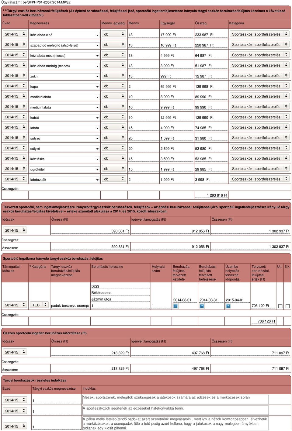 Egységár Összeg Kategória 2014/15 kézilabda cipő db 13 17 999 Ft 233 987 Ft 2014/15 szabadidő melegítő (alsó-felső) db 13 16 999 Ft 220 987 Ft 2014/15 kézilabda mez (meccs) db 13 4 999 Ft 64 987 Ft
