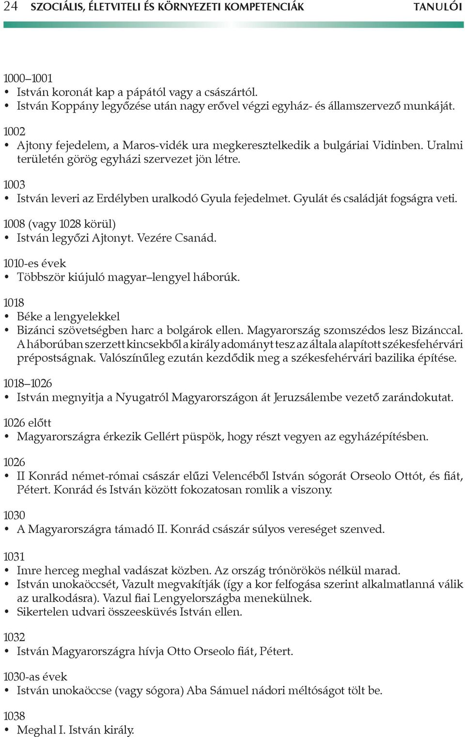 Uralmi területén görög egyházi szervezet jön létre. 1003 István leveri az Erdélyben uralkodó Gyula fejedelmet. Gyulát és családját fogságra veti. 1008 (vagy 1028 körül) István legyôzi Ajtonyt.