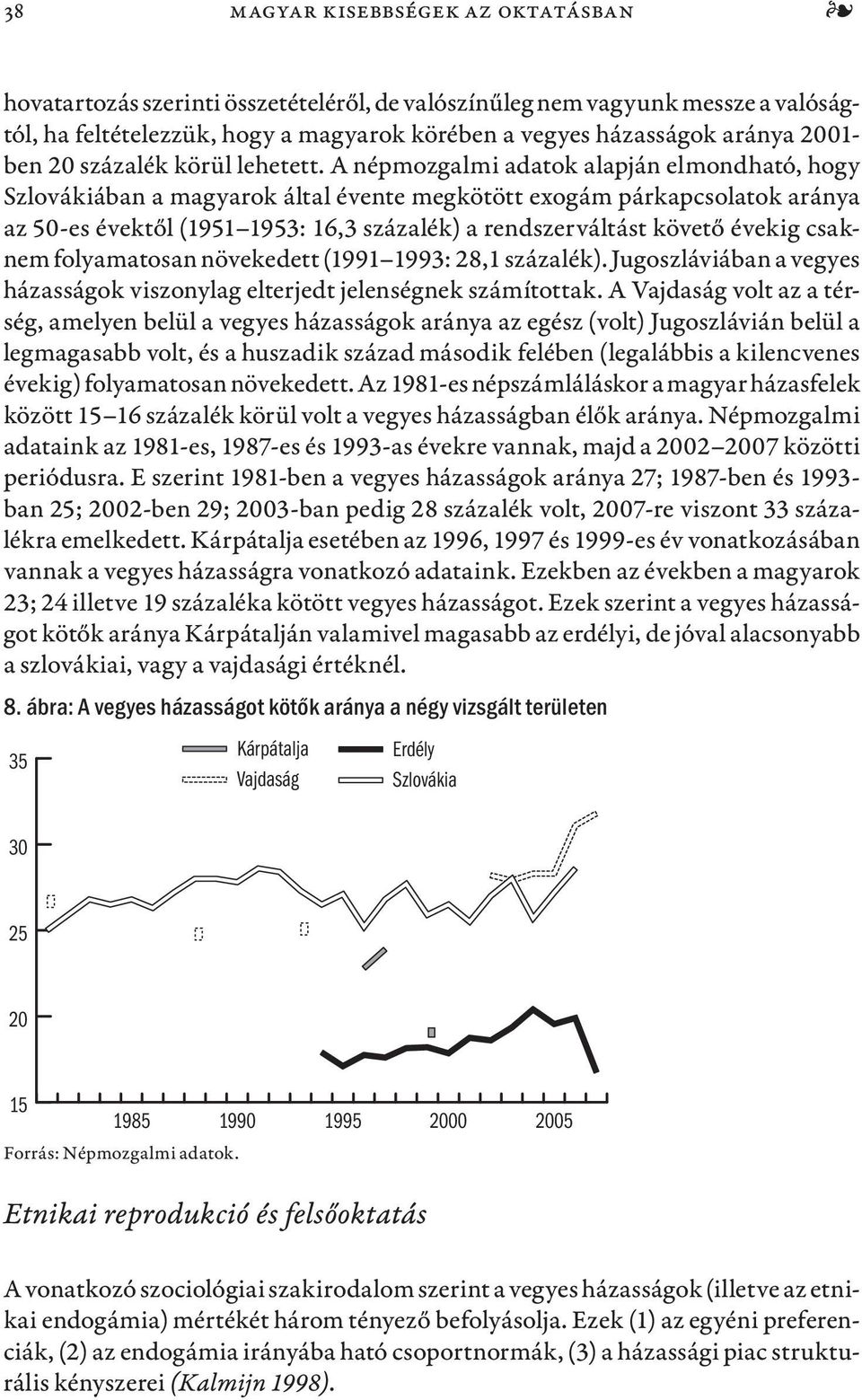 A népmozgalmi adatok alapján elmondható, hogy Szlovákiában a magyarok által évente megkötött exogám párkapcsolatok aránya az 50-es évektől (1951 1953: 16,3 százalék) a rendszerváltást követő évekig