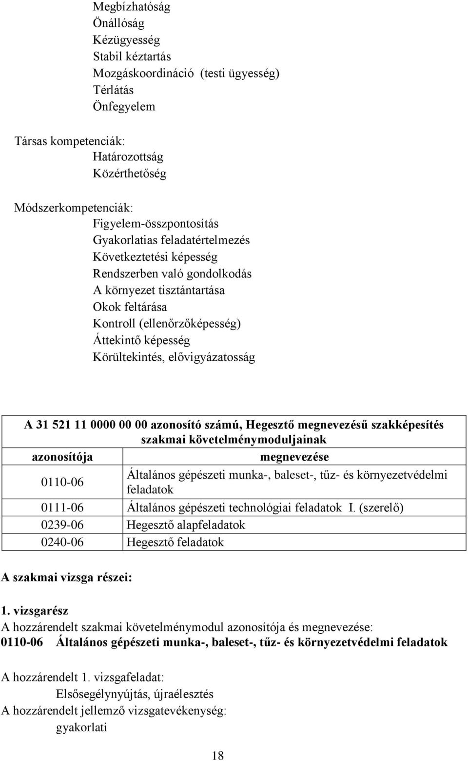 Körültekintés, elővigyázatosság A 31 521 11 0000 00 00 azonosító számú, Hegesztő megnevezésű szakképesítés szakmai követelménymoduljainak azonosítója megnevezése 0110-06 Általános gépészeti munka-,