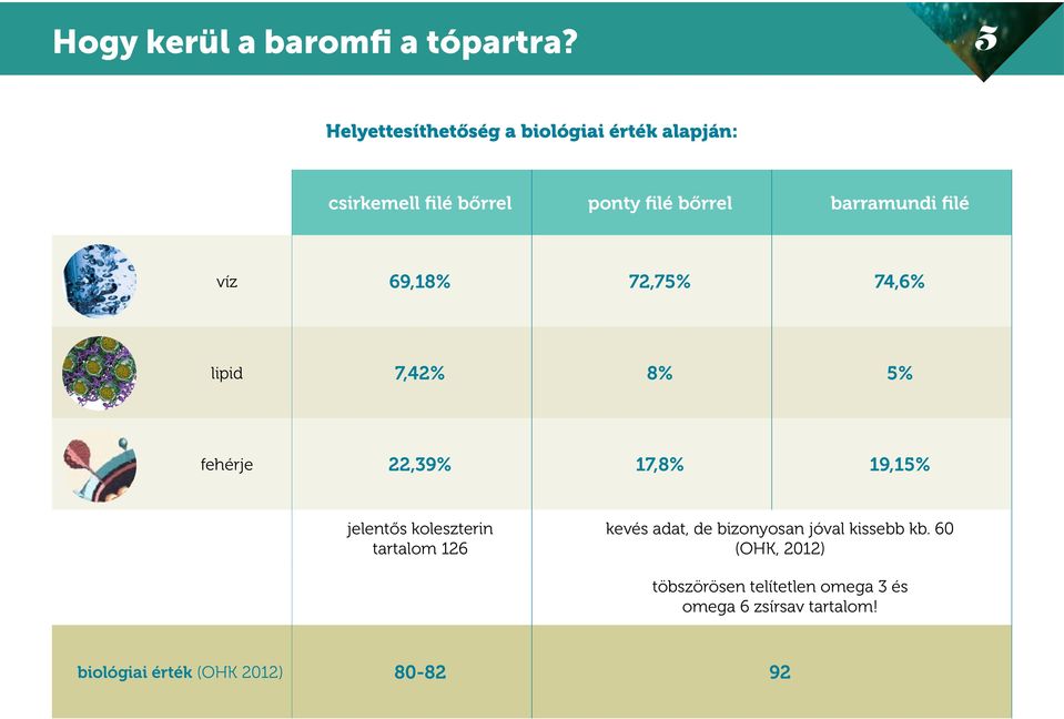 barramundi filé víz 69,18% 72,75% 74,6% lipid 7,42% 8% 5% fehérje 22,39% 17,8% 19,15% jelentős