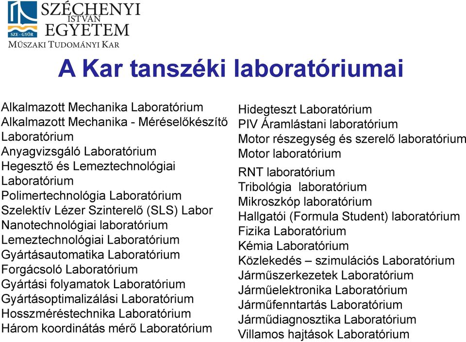 LaboratóriumfolyamatokGyártási LaboratóriumGyártásoptimalizálási HosszméréstechnikaLaboratórium HáromkoordinátásmérőLaboratórium HidegtesztLaboratórium PIVÁramlástanilaboratórium