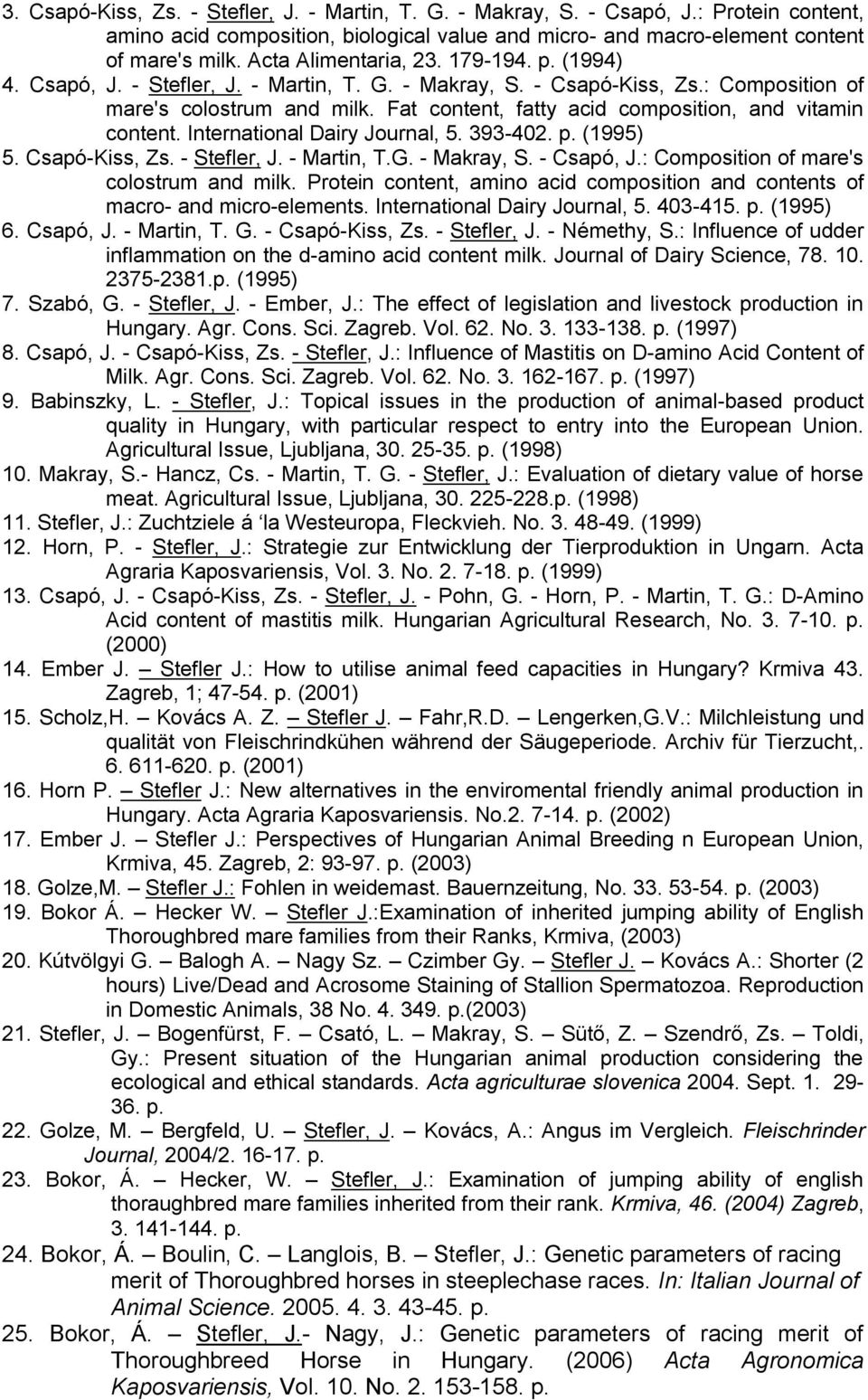 Fat content, fatty acid composition, and vitamin content. International Dairy Journal, 5. 393-402. p. (1995) 5. Csapó-Kiss, Zs. - Stefler, J. - Martin, T.G. - Makray, S. - Csapó, J.