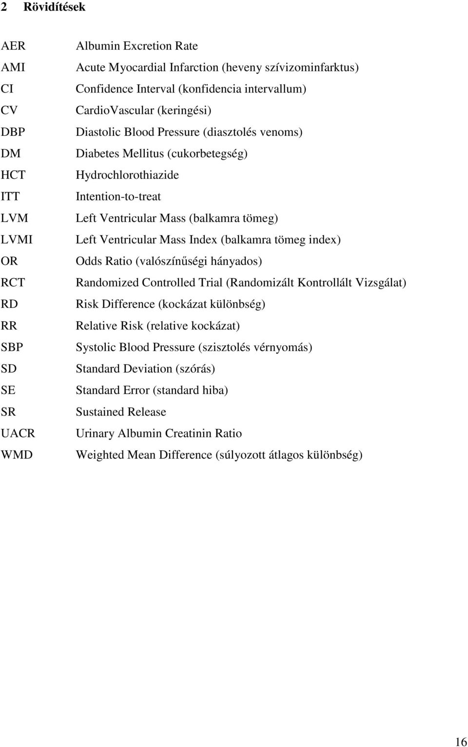 Left Ventricular Mass Index (balkamra tömeg index) Odds Ratio (valószínőségi hányados) Randomized Controlled Trial (Randomizált Kontrollált Vizsgálat) Risk Difference (kockázat különbség) Relative