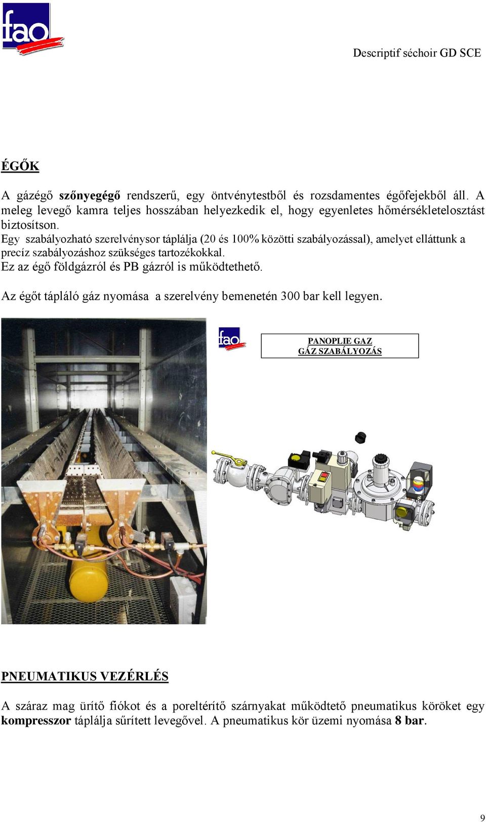 Egy szabályozható szerelvénysor táplálja (20 és 100% közötti szabályozással), amelyet elláttunk a precíz szabályozáshoz szükséges tartozékokkal.