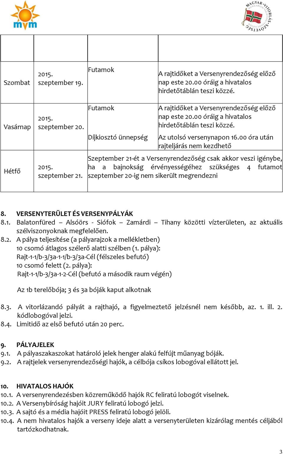 VERSENYTERÜLET ÉS VERSENYPÁLYÁK 8.1. Balatonfüred Alsóörs - Siófok Zamárdi Tihany közötti vízterületen, az aktuális szélviszonyoknak megfelelően. 8.2.