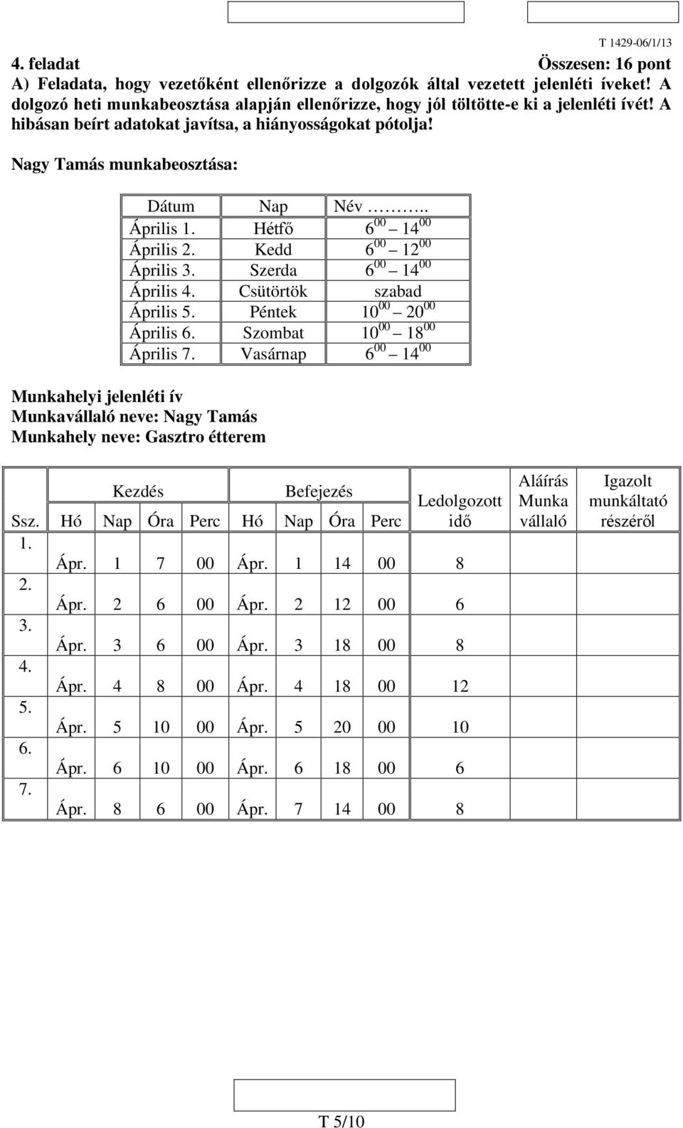 . Április 1. Hétfő 6 00 14 00 Április 2. Kedd 6 00 12 00 Április 3. Szerda 6 00 14 00 Április 4. Csütörtök szabad Április 5. Péntek 10 00 20 00 Április 6. Szombat 10 00 18 00 Április 7.