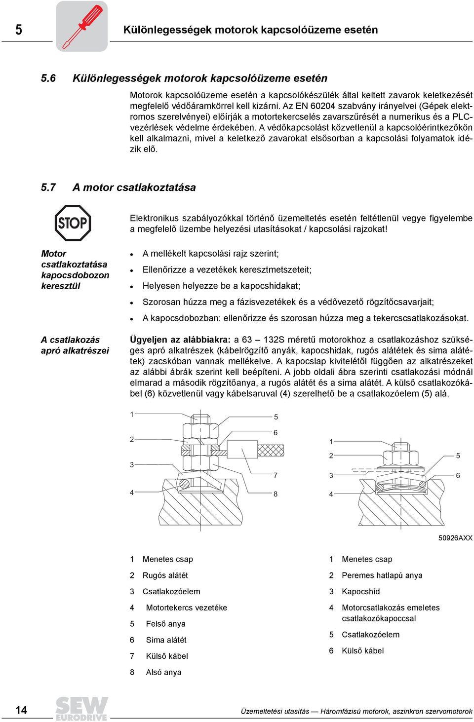Az EN 6020 szabvány irányelvei (Gépek elektromos szerelvényei) előírják a motortekercselés zavarszűrését a numerikus és a PLCvezérlések védelme érdekében.