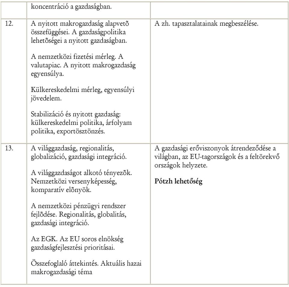 A világgazdaság, regionalitás, globalizáció, gazdasági integráció. A világgazdaságot alkotó tényezõk. Nemzetközi versenyképesség, komparatív elõnyök.