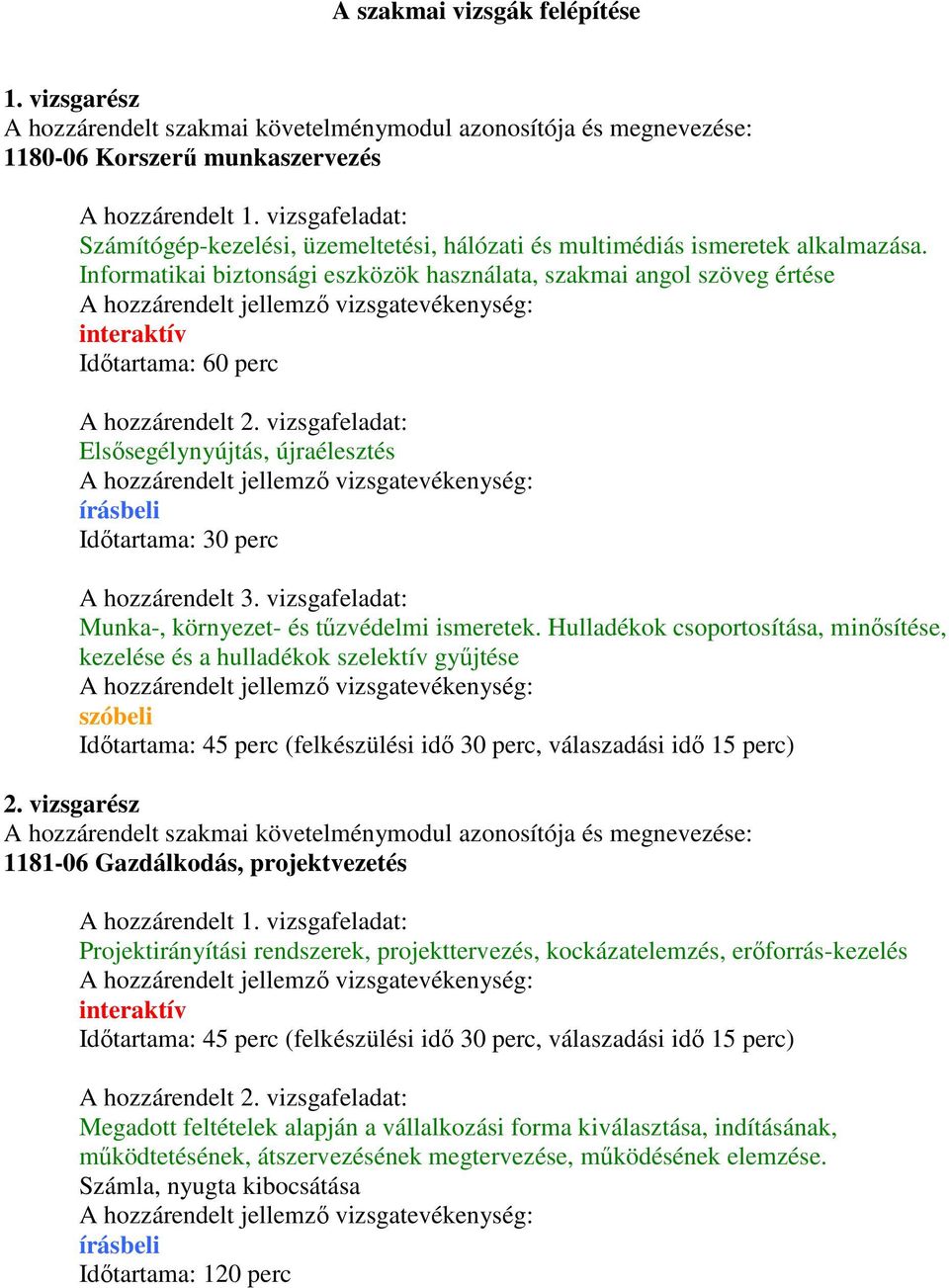 és tűzvédelmi ismeretek. Hulladékok csoportosítása, minősítése, kezelése és a hulladékok szelektív gyűjtése 2.