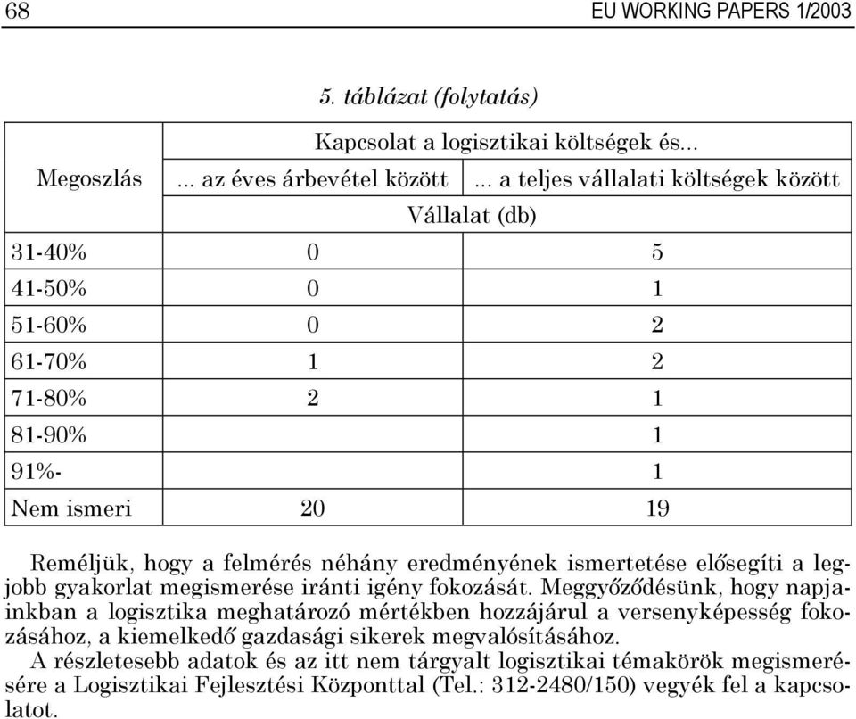 eredményének ismertetése elősegíti a legjobb gyakorlat megismerése iránti igény fokozását.