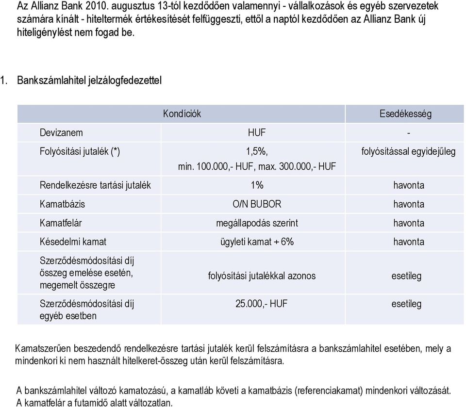 fogad be. 1. Bankszámlahitel jelzálogfedezettel Folyósítási jutalék (*) 1,5%, min. 100.000,- HUF, max. 300.