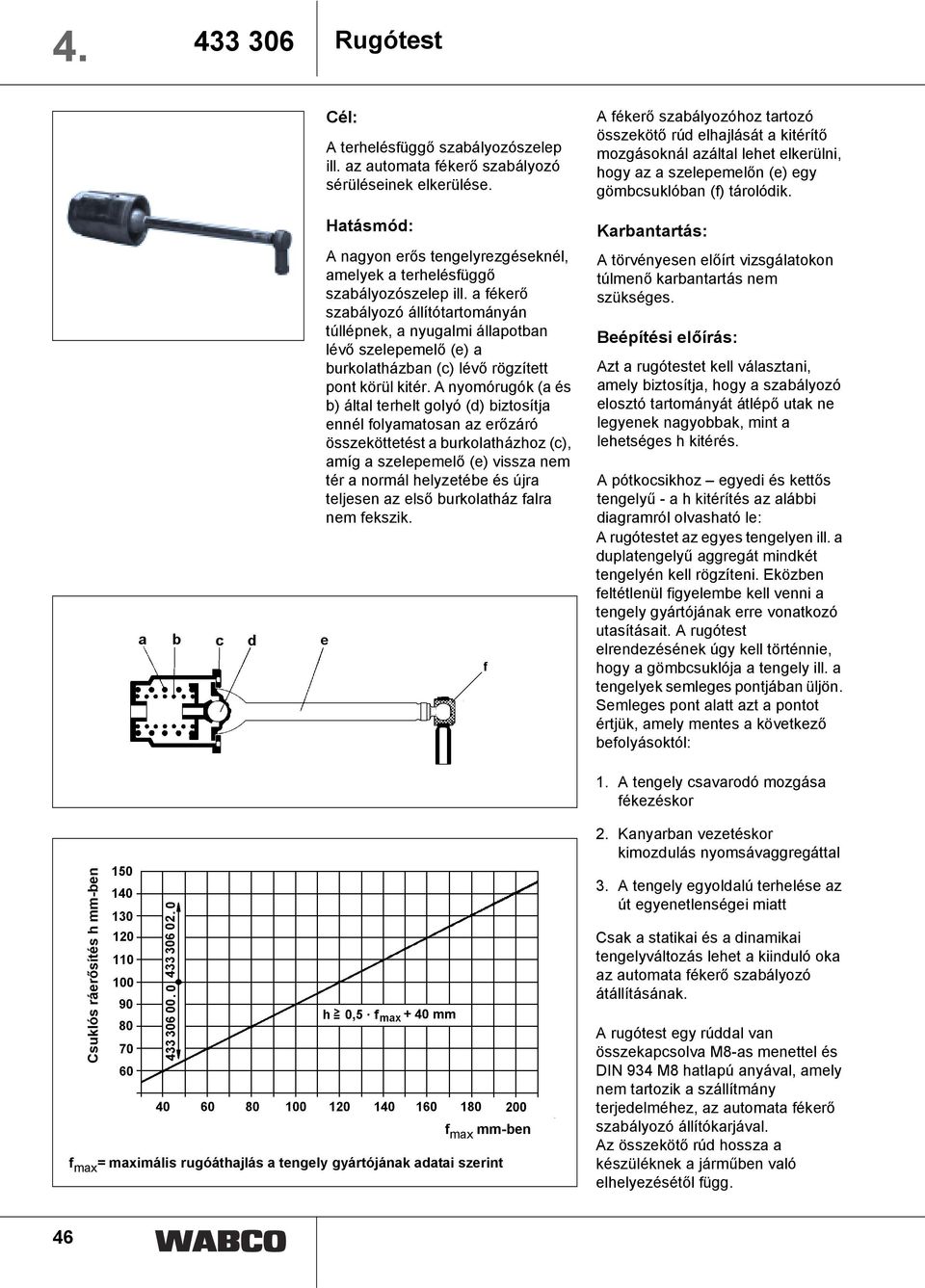 a fékerő szabályozó állítótartományán túllépnek, a nyugalmi állapotban lévő szelepemelő (e) a burkolatházban (c) lévő rögzített pont körül kitér.