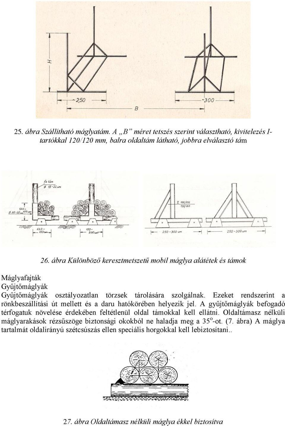 Ezeket rendszerint a rönkbeszállítási út mellett és a daru hatókörében helyezik jel. A gyűjtőmáglyák befogadó térfogatuk növelése érdekében feltétlenül oldal támokkal kell ellátni.