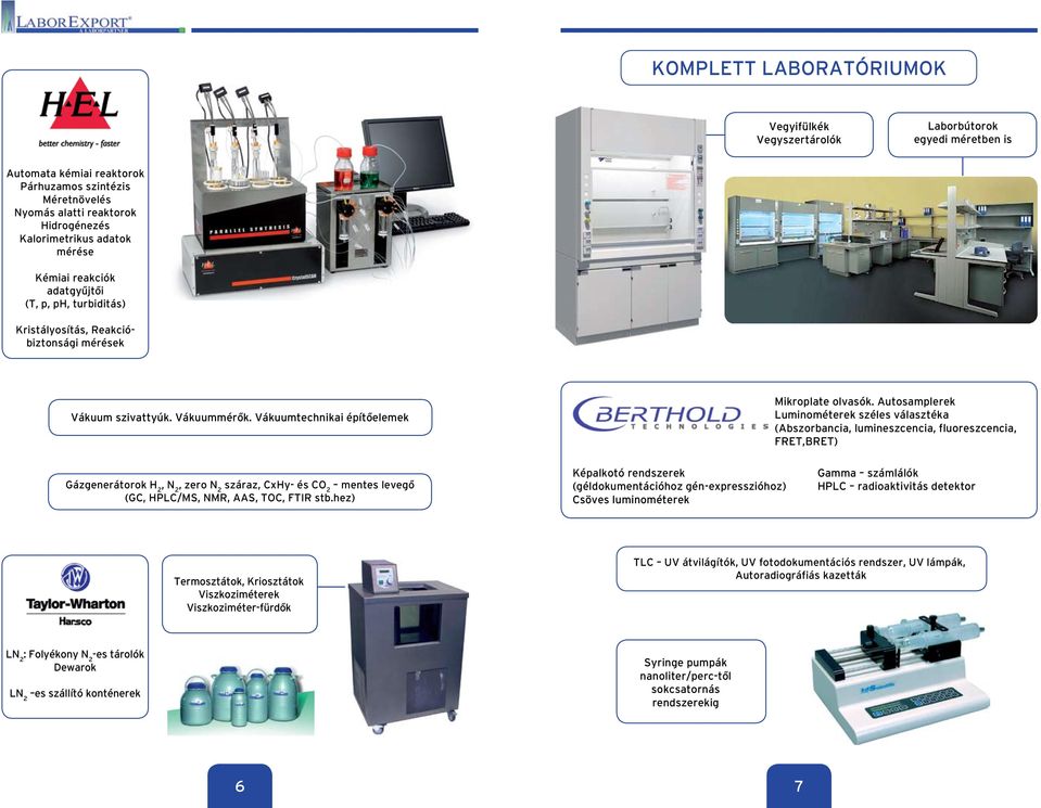 Autosamplerek Luminométerek széles választéka (Abszorbancia, lumineszcencia, fluoreszcencia, FRET,BRET) Gázgenerátorok H 2, N 2, zero N 2 száraz, CxHy- és CO 2 mentes levegő (GC, HPLC/MS, NMR, AAS,