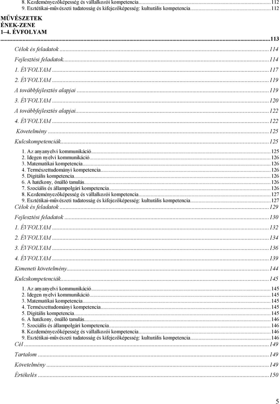 ..125 Kulcskompetenciák...125 1. Az anyanyelvi kommunikáció...125 2. Idegen nyelvi kommunikáció...126 3. Matematikai kompetencia...126 4. Természettudományi kompetencia...126 5. Digitális kompetencia.