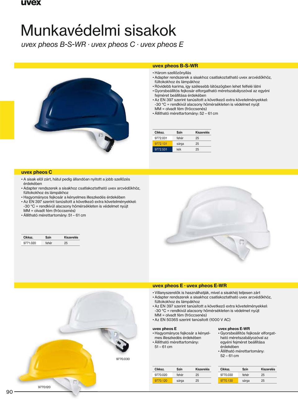 követelményekkel: -30 C = rendkívül alacsony hőmérsékleten is védelmet nyújt MM = olvadt fém (fröccsenés) Állítható mérettartomány: 52 61 cm 72.031 fehér 25 72.131 sárga 25 72.