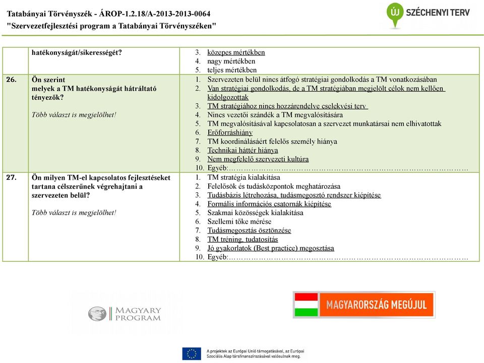 Szervezeten belül nincs átfogó stratégiai gondolkodás a TM vonatkozásában 2. Van stratégiai gondolkodás, de a TM stratégiában megjelölt célok nem kellően kidolgozottak 3.