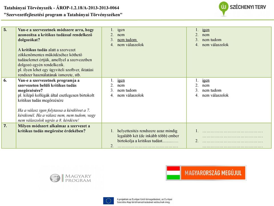 ilyen lehet egy ügyviteli szoftver, iktatási rendszer használatának ismerete, stb. 6. Van-e a szervezetnek programja a szervezeten belüli kritikus tudás megőrzésére? pl.