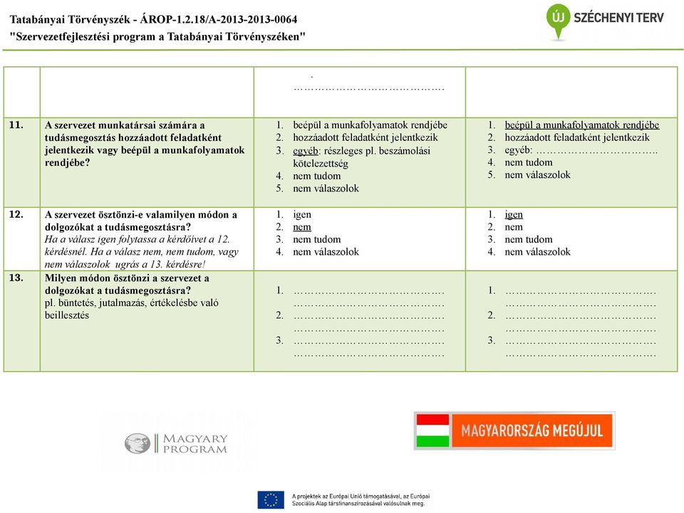 13. Milyen módon ösztönzi a szervezet a dolgozókat a tudásmegosztásra? pl. büntetés, jutalmazás, értékelésbe való beillesztés 1. beépül a munkafolyamatok rendjébe 2.