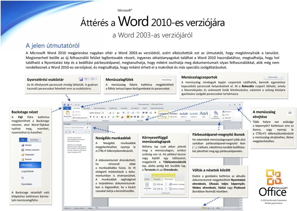párbeszédpanel, megtanulhatja, hogy miként oszthatja meg dokumentumait olyan felhasználókkal, akik még nem rendelkeznek a Word 2010-es verziójával, és megtudhatja, hogy miként érheti el a makrókat és