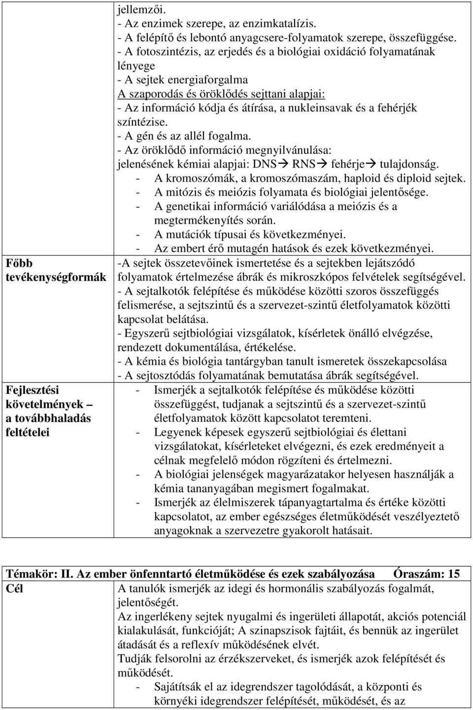 fehérjék színtézise. - A gén és az allél fogalma. - Az öröklıdı információ megnyilvánulása: jelenésének kémiai alapjai: DNS RNS fehérje tulajdonság.