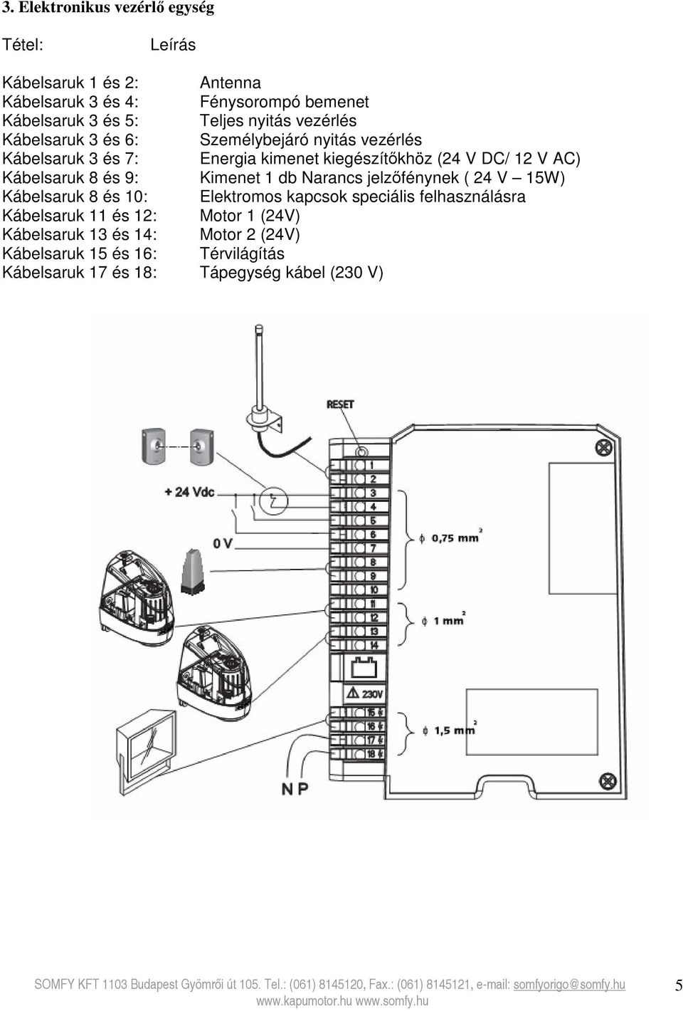 Kábelsaruk 8 és 9: Kimenet 1 db Narancs jelzőfénynek ( 24 V 15W) Kábelsaruk 8 és 10: Elektromos kapcsok speciális felhasználásra