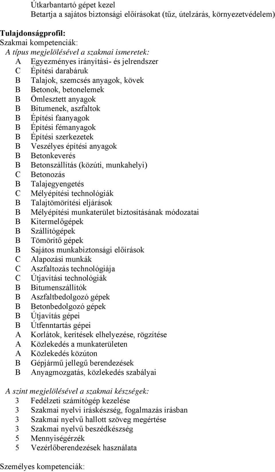 szerkezetek Veszélyes építési anyagok etonkeverés etonszállítás (közúti, munkahelyi) C etonozás Talajegyengetés C Mélyépítési technológiák Talajtömörítési eljárások Mélyépítési munkaterület