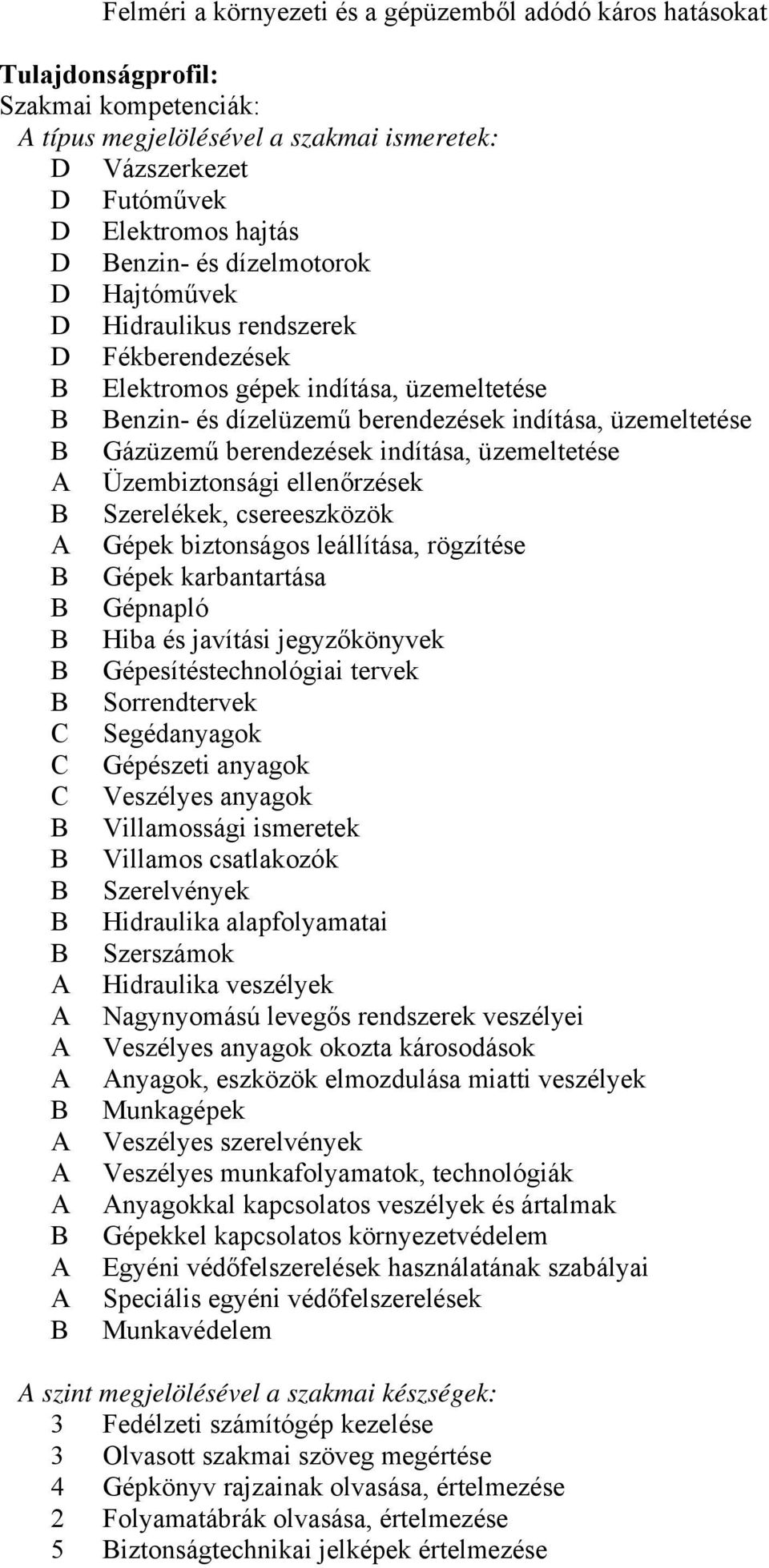 indítása, üzemeltetése A Üzembiztonsági ellenőrzések Szerelékek, csereeszközök A Gépek biztonságos leállítása, rögzítése Gépek karbantartása Gépnapló Hiba és javítási jegyzőkönyvek