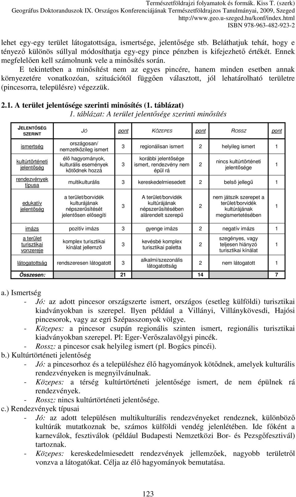 E tekintetben a minısítést nem az egyes pincére, hanem minden esetben annak környezetére vonatkozóan, szituációtól függıen választott, jól lehatárolható területre (pincesorra, településre) végezzük.