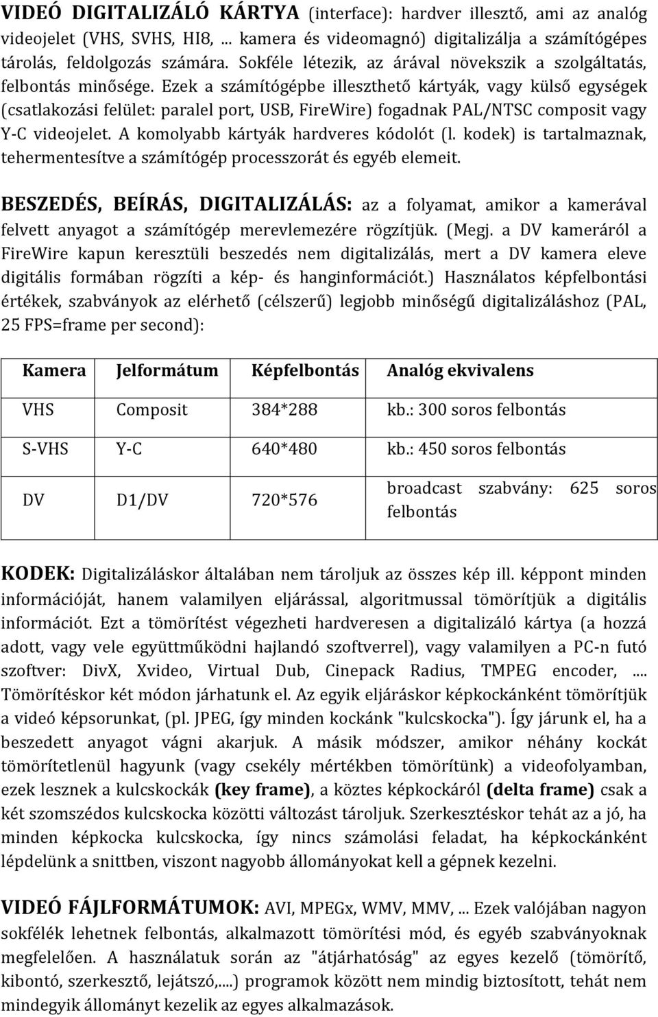 Ezek a számítógépbe illeszthető kártyák, vagy külső egységek (csatlakozási felület: paralel port, USB, FireWire) fogadnak PAL/NTSC composit vagy Y-C videojelet.