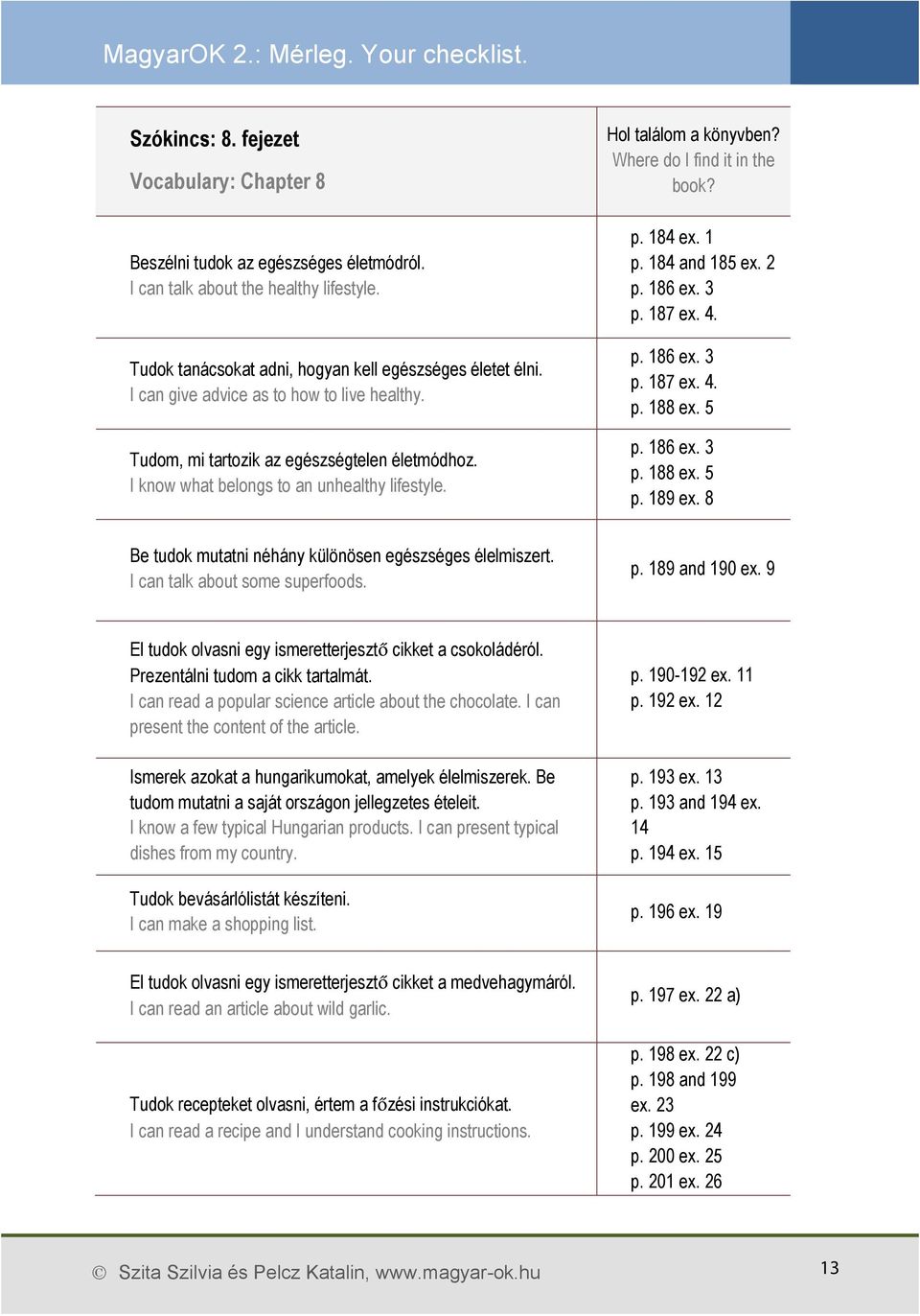 186 ex. 3 p. 187 ex. 4. p. 186 ex. 3 p. 187 ex. 4. p. 188 ex. 5 p. 186 ex. 3 p. 188 ex. 5 p. 189 ex. 8 Be tudok mutatni néhány különösen egészséges élelmiszert. I can talk about some superfoods. p. 189 and 190 ex.
