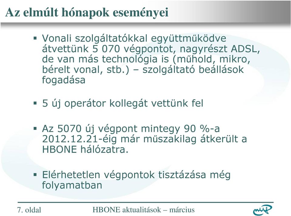 ) szolgáltató beállások fogadása 5 új operátor kollegát vettünk fel Az 5070 új végpont